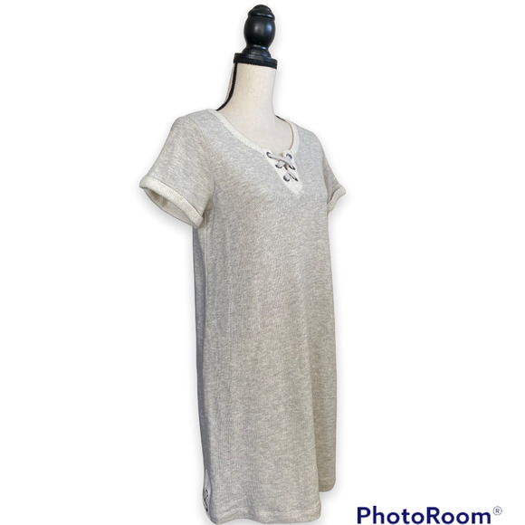 Style & Co Heather Gray Short Sleeve Lace Up French Terry Dress - Picture 4 of 9